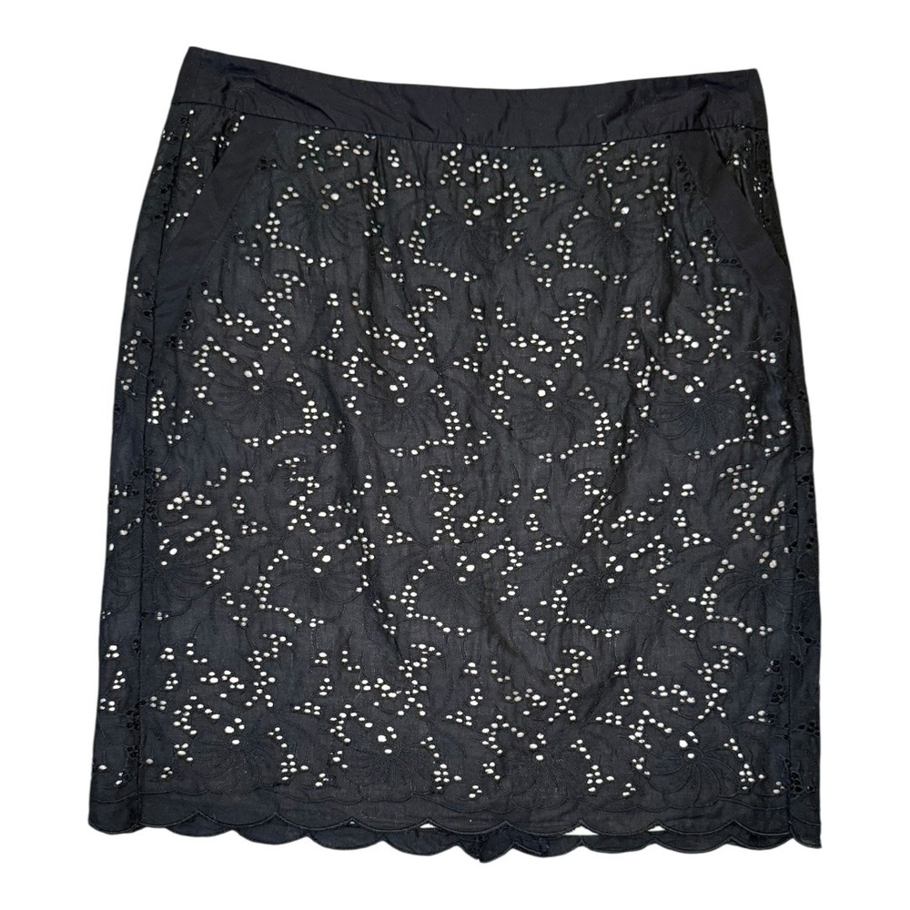 LOFT‎ Ann Taylor Petite Black Eyelet Scalloped Hem Pencil Skirt Size 6 Petite